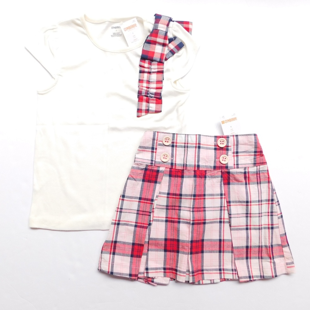 Gymboree Bow‎ Cap Sleeve Top Plaid Pleated Skirt 6